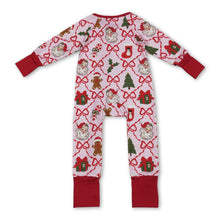 Load image into Gallery viewer, Red bow santa gingerbread baby Christmas zipper romper