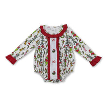 Load image into Gallery viewer, Long sleeves red bow green face baby Christmas romper