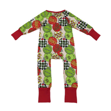 Load image into Gallery viewer, Green face ornaments baby Christmas zipper romper