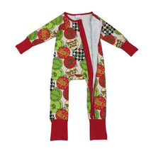 Load image into Gallery viewer, Green face ornaments baby Christmas zipper romper
