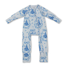 Load image into Gallery viewer, Long sleeves blue stripe bow castle girls zipper romper