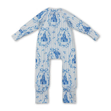 Load image into Gallery viewer, Long sleeves blue stripe bow castle girls zipper romper