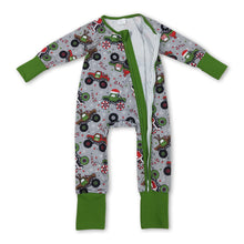 Load image into Gallery viewer, Green long sleeves Christmas hat truck baby boy zipper romper