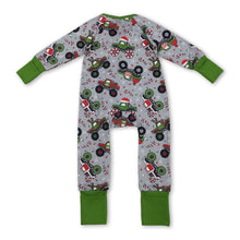 Load image into Gallery viewer, Green long sleeves Christmas hat truck baby boy zipper romper
