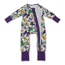 Load image into Gallery viewer, Purple green yellow bows baby Mardi Gras zipper romper