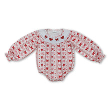 Load image into Gallery viewer, Long sleeves heart bow embroidery girls Valentine's romper