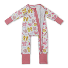 Load image into Gallery viewer, Long sleeves pink bow softball baby girls zipper romper