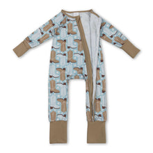 Load image into Gallery viewer, long sleeves blue western boots stars baby romper
