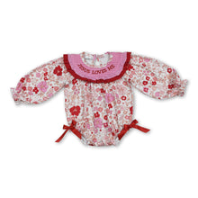 Load image into Gallery viewer, Long sleeves floral jesus loves me girls valentine's romper