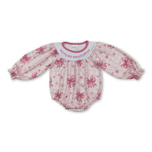 Load image into Gallery viewer, Long sleeves pink heart bow baby girls Valentine's romper