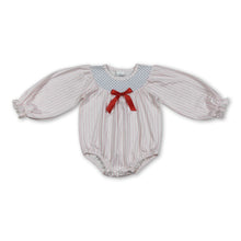 Load image into Gallery viewer, Long sleeves stripe red bow baby girls romper