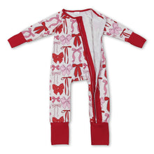 Load image into Gallery viewer, Long sleeves red pink bows baby girls zipper romper