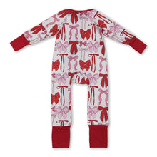 Load image into Gallery viewer, Long sleeves red pink bows baby girls zipper romper