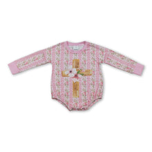 Load image into Gallery viewer, Long sleeves pink floral cross baby girls Easter romper