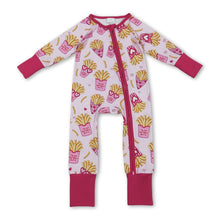 Load image into Gallery viewer, Long sleeves heart fries baby girls Valentine's zipper romper