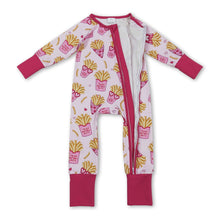 Load image into Gallery viewer, Long sleeves heart fries baby girls Valentine's zipper romper