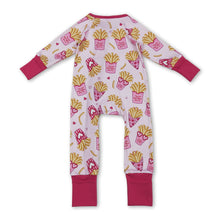 Load image into Gallery viewer, Long sleeves heart fries baby girls Valentine's zipper romper