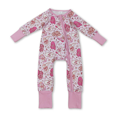 Pink heart boots hat western girls Valentine's zipper romper