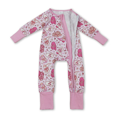 Pink heart boots hat western girls Valentine's zipper romper