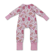 Load image into Gallery viewer, Pink heart boots hat western girls Valentine's zipper romper