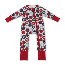 Load image into Gallery viewer, Long sleeves red heart baby girls Valentine's zipper romper