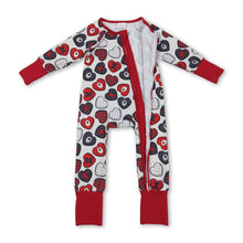 Load image into Gallery viewer, Long sleeves red heart baby girls Valentine's zipper romper