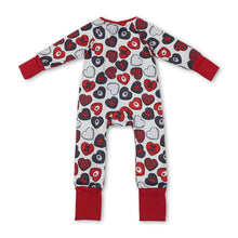 Load image into Gallery viewer, Long sleeves red heart baby girls Valentine's zipper romper