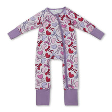 Load image into Gallery viewer, Long sleeves lavender heart bow baby Valentine's romper