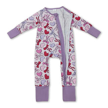 Load image into Gallery viewer, Long sleeves lavender heart bow baby Valentine's romper