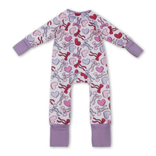 Load image into Gallery viewer, Long sleeves lavender heart bow baby Valentine's romper