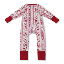 Load image into Gallery viewer, Red heart love floral baby girls Valentine's zipper romper