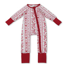 Load image into Gallery viewer, Red heart love floral baby girls Valentine's zipper romper