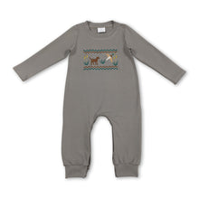 Load image into Gallery viewer, Grey long sleeves hunting dog duck baby boy romper