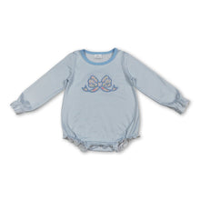 Load image into Gallery viewer, Long sleeves floral bow embroidery stripe baby girl romper