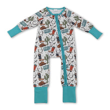 Load image into Gallery viewer, Long sleeves boots bull skull western baby boy zipper romper