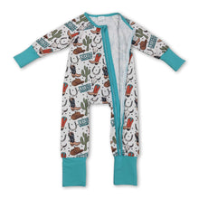 Load image into Gallery viewer, Long sleeves boots bull skull western baby boy zipper romper