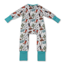 Load image into Gallery viewer, Long sleeves boots bull skull western baby boy zipper romper