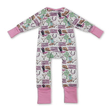 Load image into Gallery viewer, Long sleeves boots bull skull western baby girl zipper romper