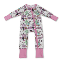 Load image into Gallery viewer, Long sleeves boots bull skull western baby girl zipper romper