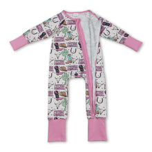 Load image into Gallery viewer, Long sleeves boots bull skull western baby girl zipper romper