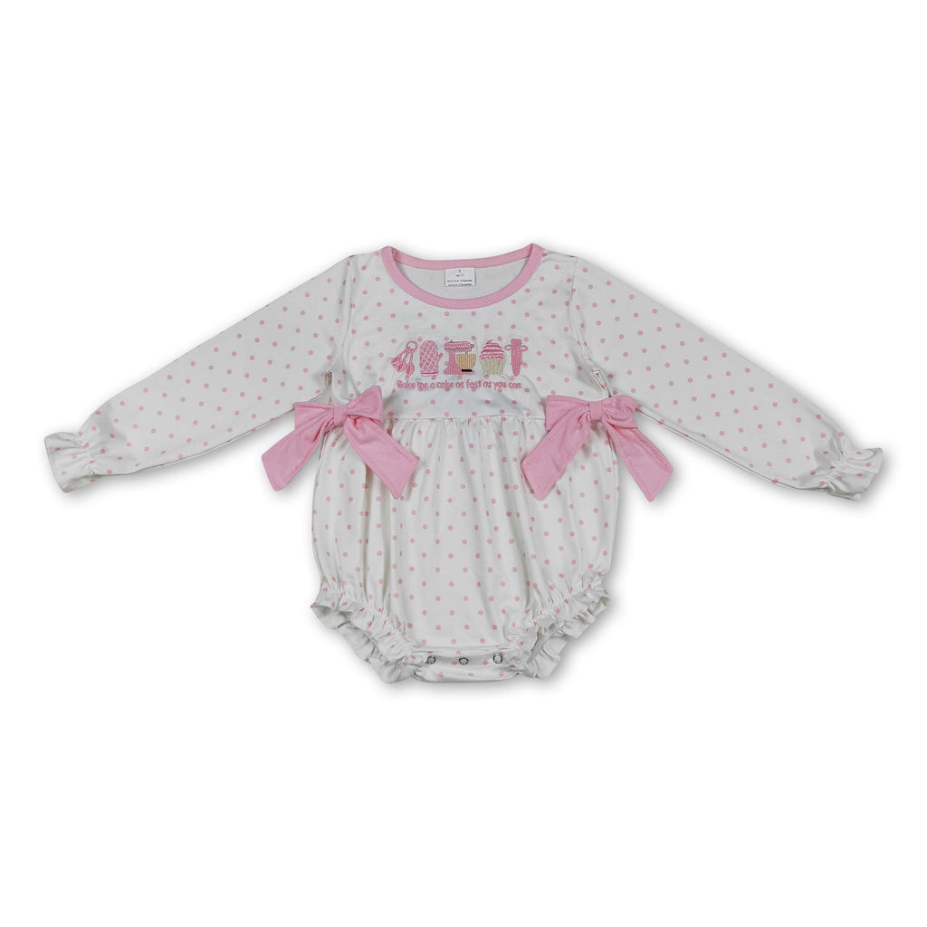 Long sleeves pink polka dots cake baby girls romper