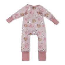 Load image into Gallery viewer, Long sleeves pink bow baseball baby girls zipper romper