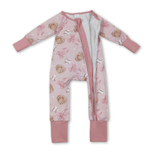 Load image into Gallery viewer, Long sleeves pink bow baseball baby girls zipper romper