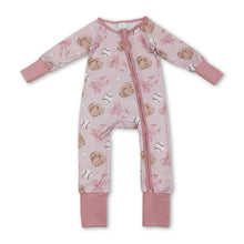 Load image into Gallery viewer, Long sleeves pink bow baseball baby girls zipper romper