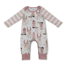 Load image into Gallery viewer, Pink stripe long sleeves boots floral baby girls romper
