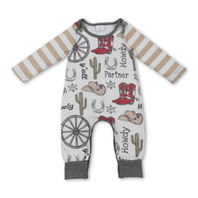 Load image into Gallery viewer, Stripe long sleeves cactus boots western boy romper
