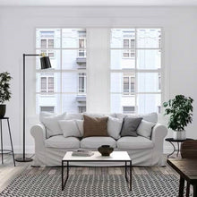 Load image into Gallery viewer, 60-inch Industrial Modern Black Metal Floor Lamp with Gold Accents