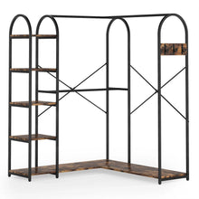 Load image into Gallery viewer, Corner L-Shaped Garment Rack with Clothing Hanging Rods and Storage Shelves