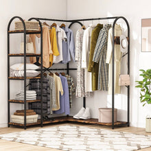 Load image into Gallery viewer, Corner L-Shaped Garment Rack with Clothing Hanging Rods and Storage Shelves