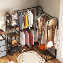 Load image into Gallery viewer, Corner L-Shaped Garment Rack with Clothing Hanging Rods and Storage Shelves